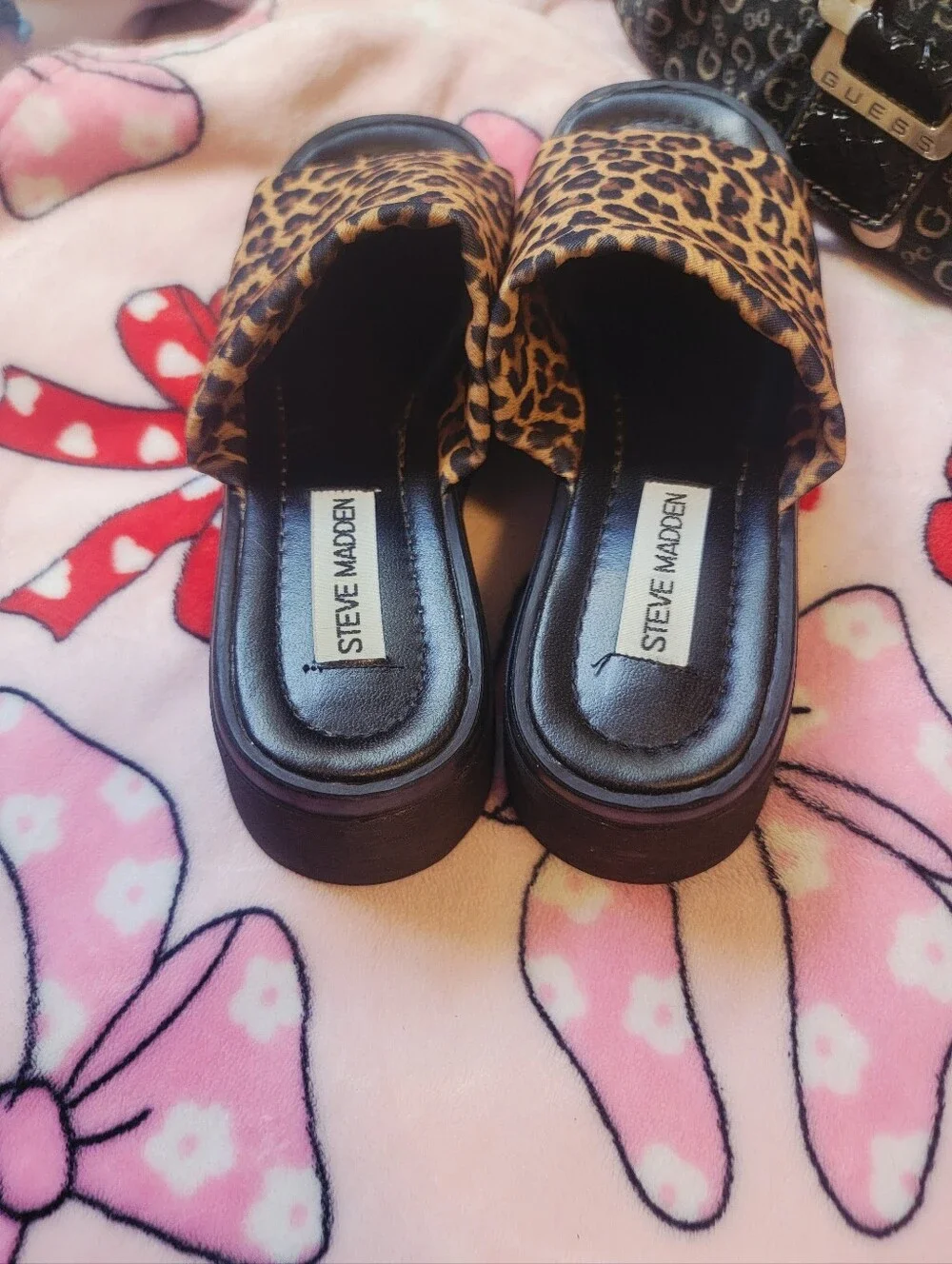 Y2k VTG Early 2000s Steve Madden Leopard Platform Slides Slip On Size 6
